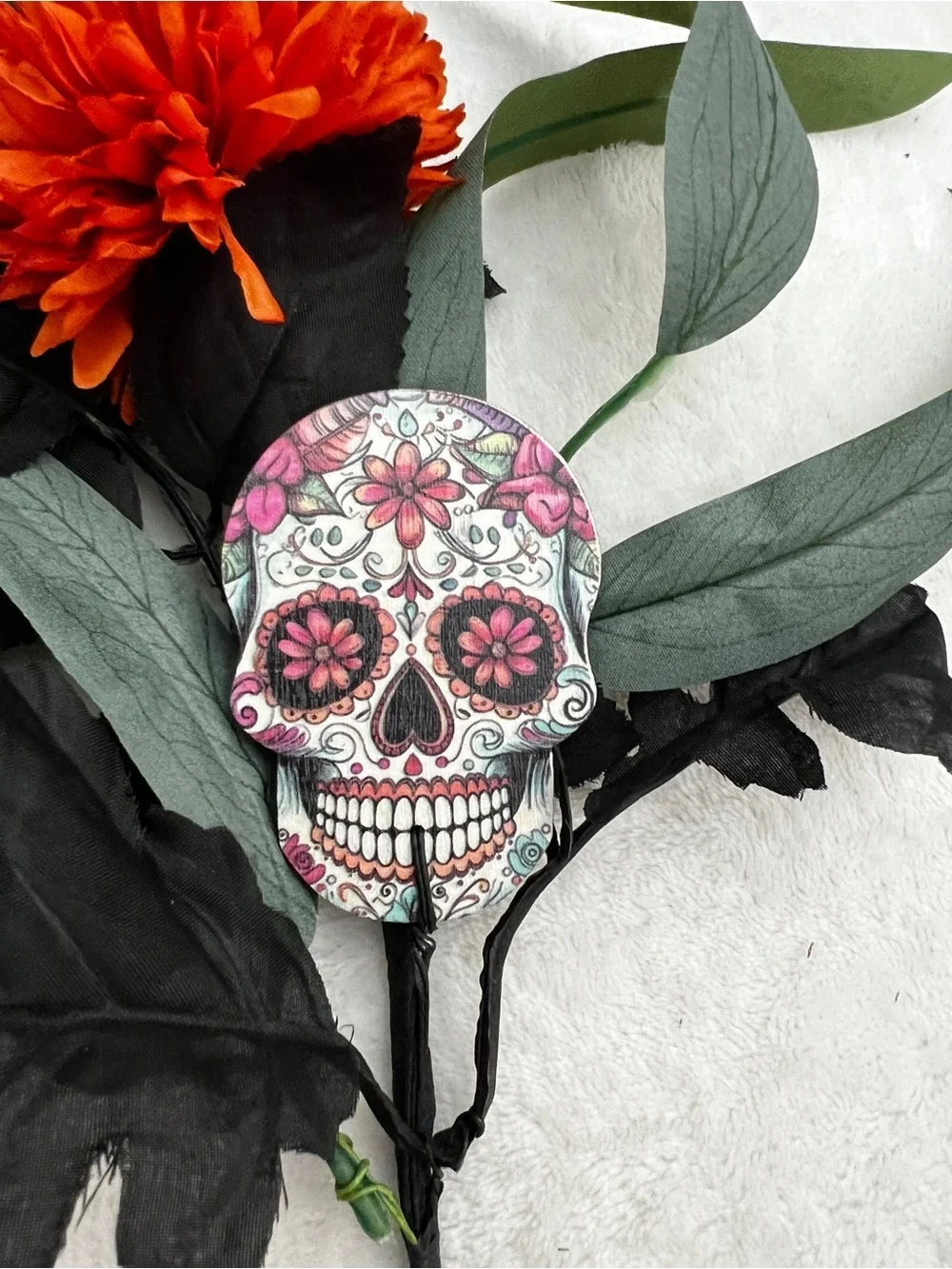 Lot of 12 Stem Day Of The Dead Artificial Flowers Fall Decor Size 15